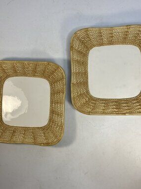 Vintage Italian Vietri Bambu Tropical Salad Plates Very Heavy Ceramic Set Of 2